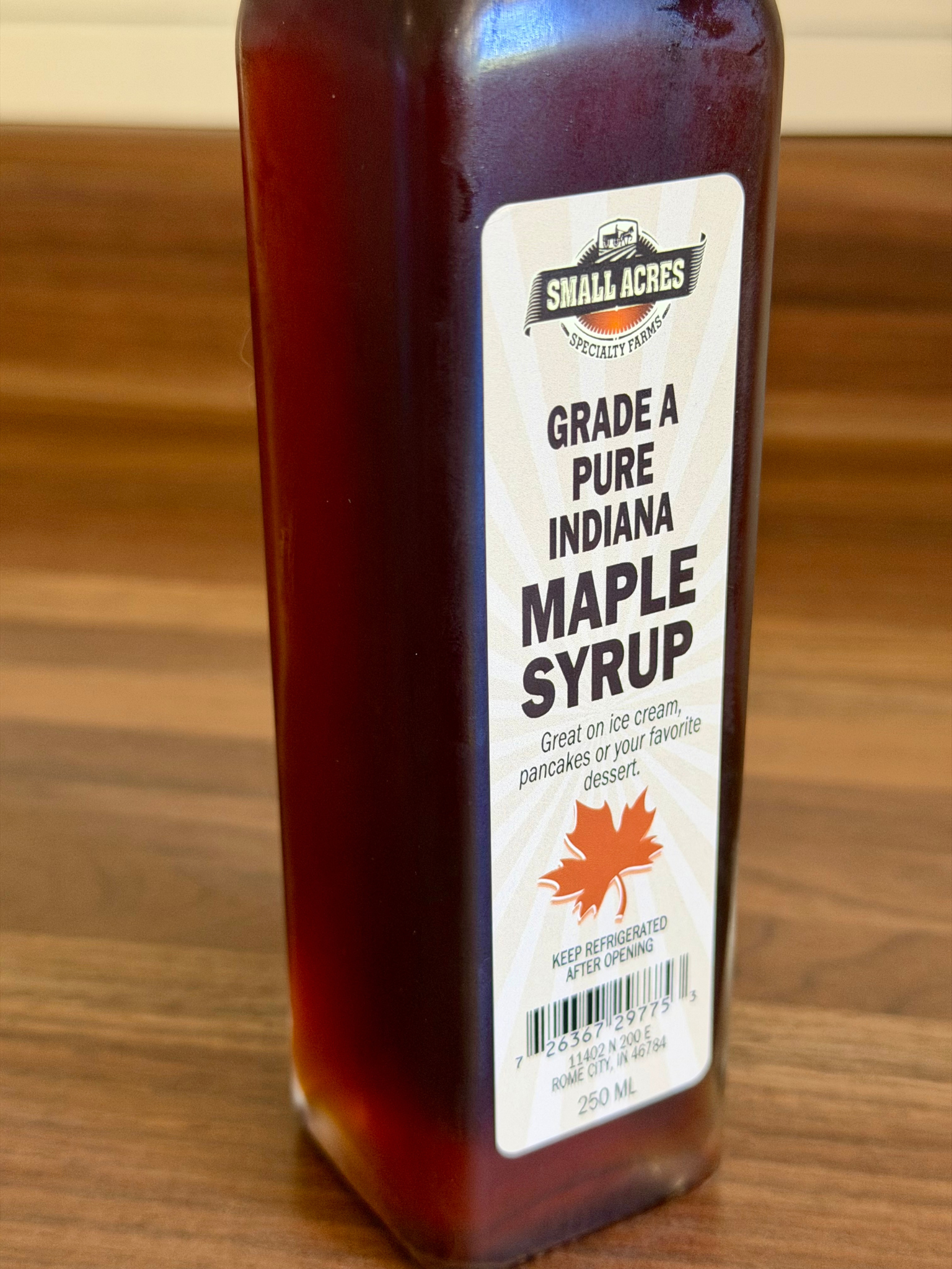 Grade A Pure Indiana Maple Syrup — 250 mL
